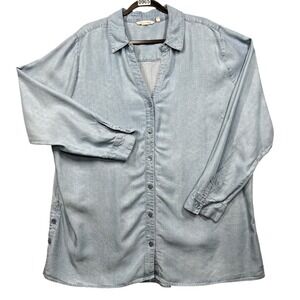 Soft Surroundings Shirt Womens 2x Blue Chambray Button Up Pleated Back Lagenlook